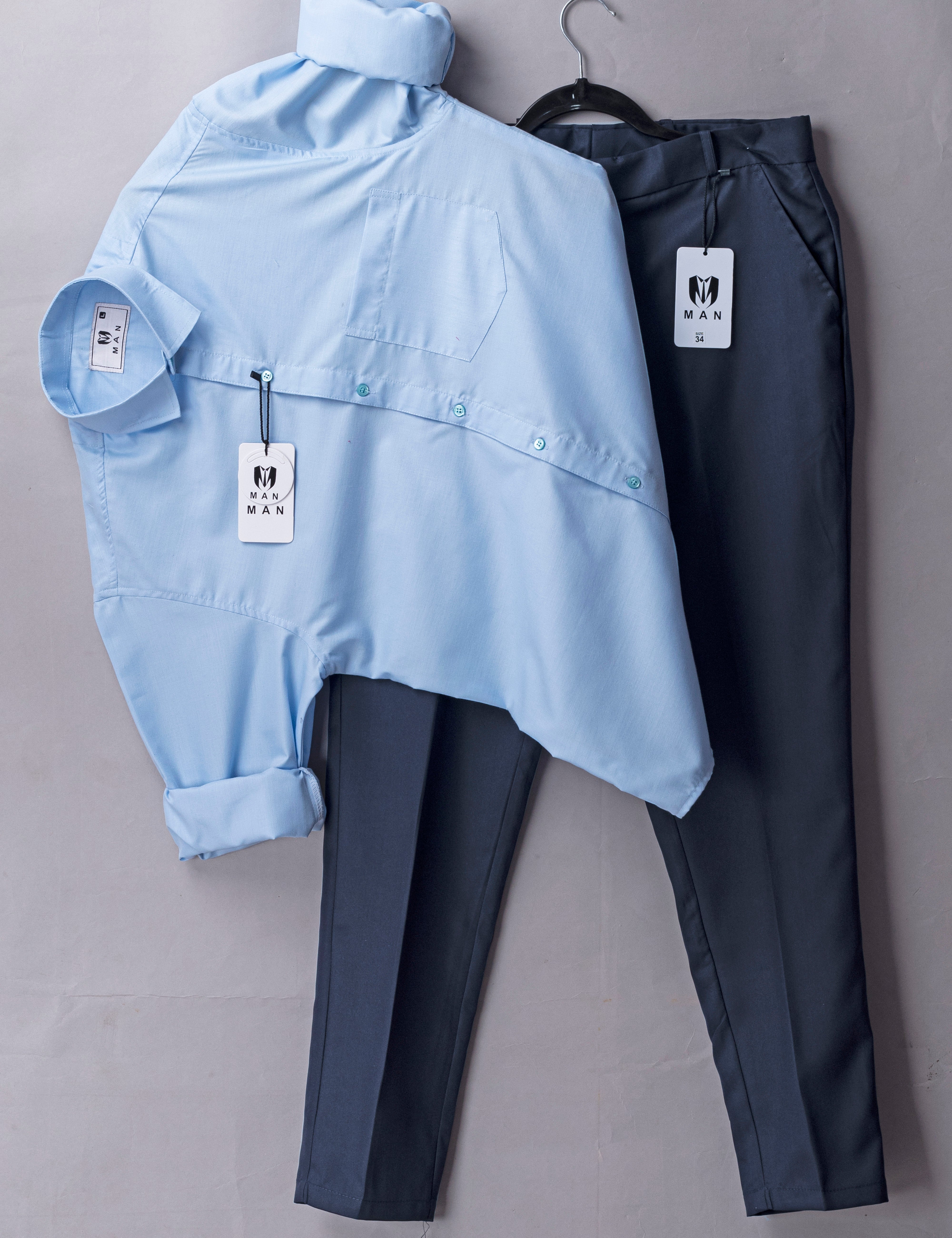 Aesthetic Pastel Sky Blue Shirt And Van Deusen Blue Color Trouser (Combo)