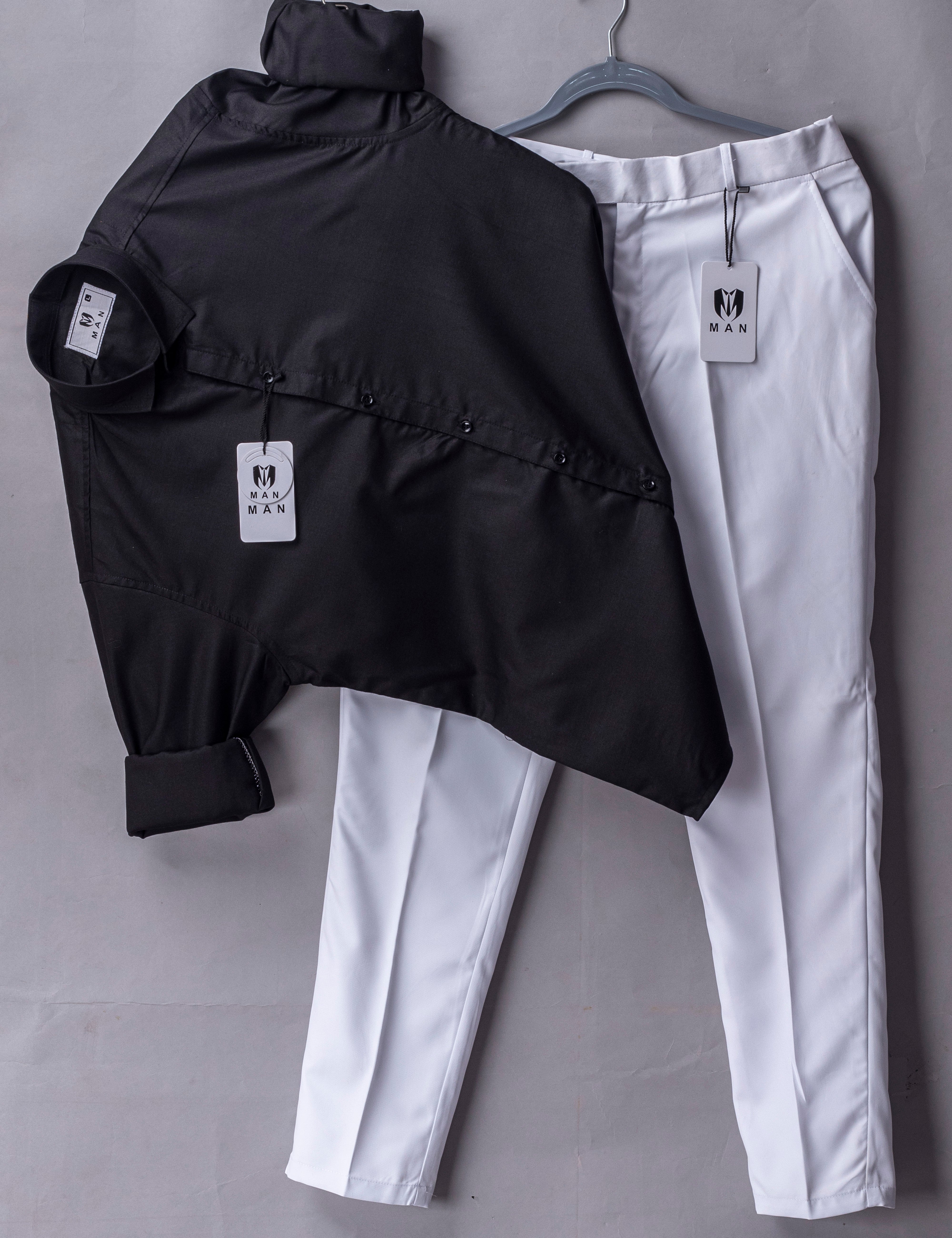 Oxford Black Cotton Shirt And Pantone White Color Trouser (Combo)